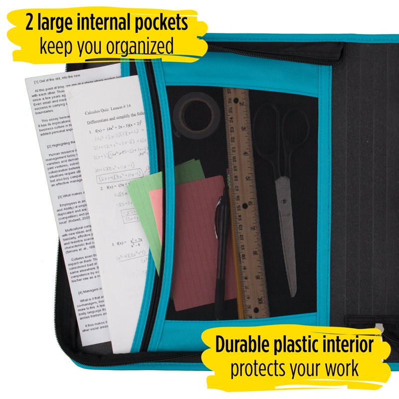 2-Inch Zipper Binder with 380 Sheets, Round Rings, Teal Organizer