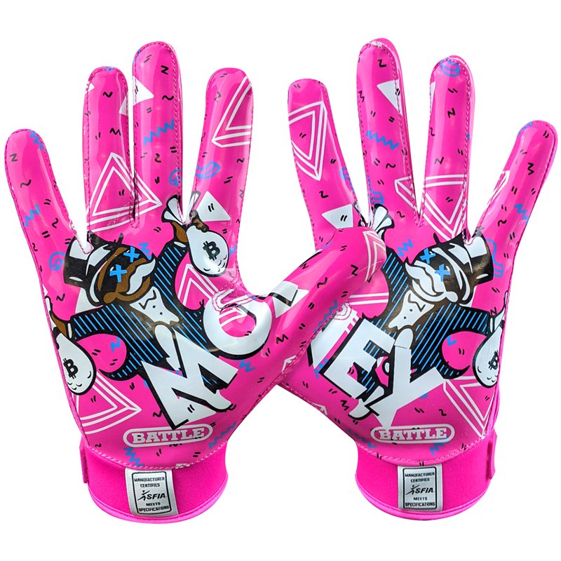 Adult Football Receiver Gloves Pink Large Reinforced Tackle Tackified Gripping