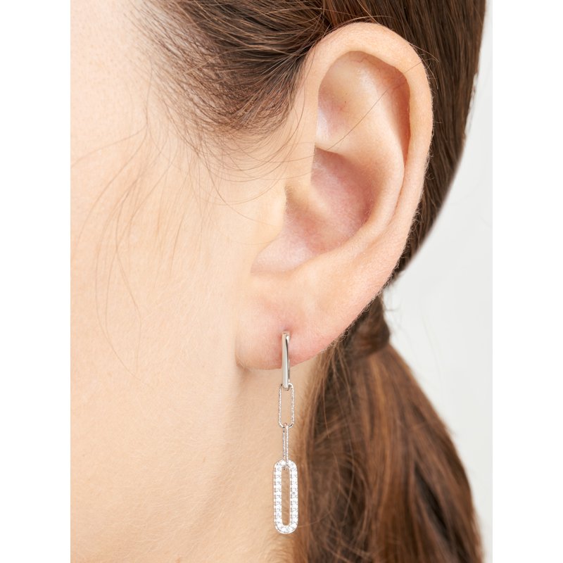 Sterling Silver Cubic Zirconia Oval Paperclip Earrings - Hypoallergenic, Gift Ready