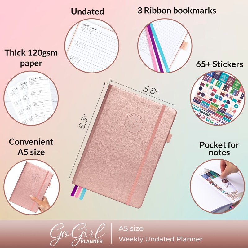 Weekly Planner A5 - Undated Goals & Productivity Organizer for Women