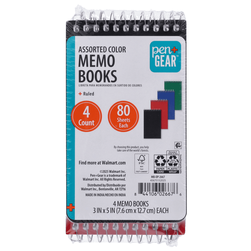 4 Pack Spiral Bound Ruled Memo Books 3 x 5 Inches - College & Office Supplies