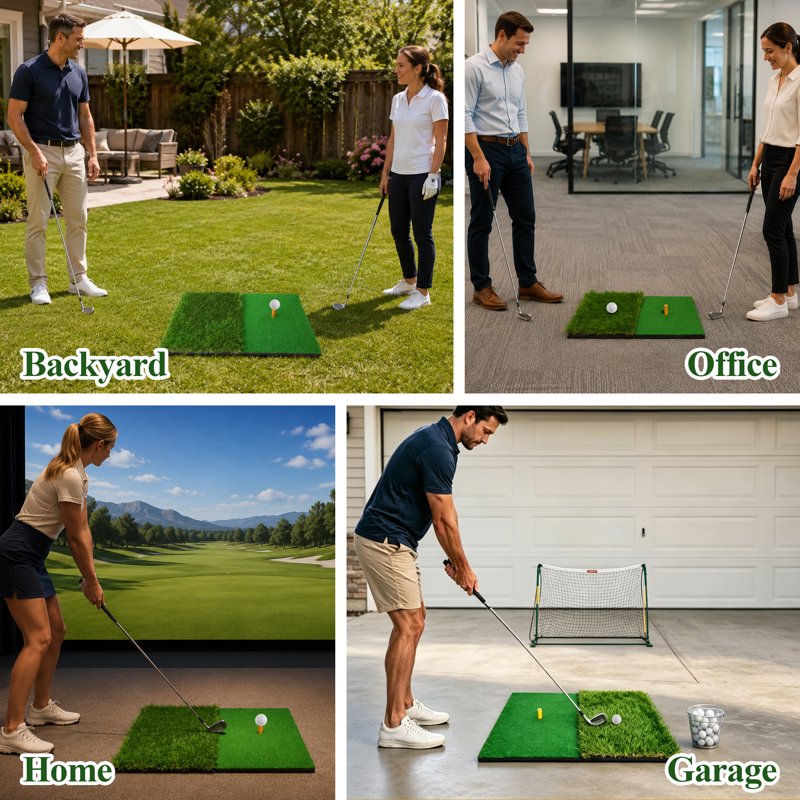 Dual-Turf Golf Hitting Mat with Foldable Design and 23x16 Inch Practice Area
