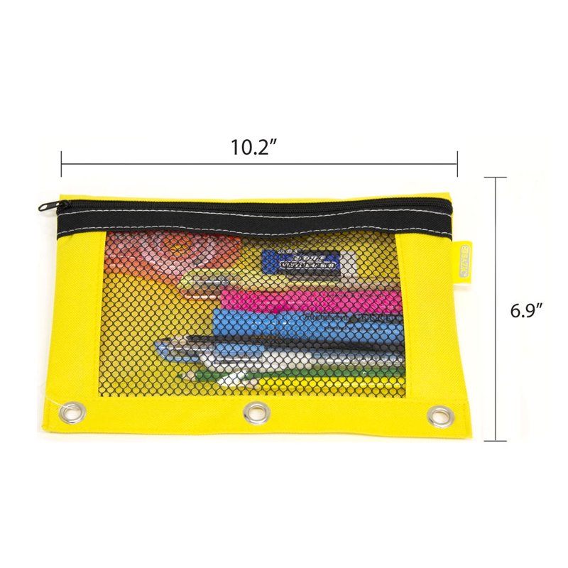 Zipper Pencil Pouch with Binder Rings - Clear See-Through Pen & Marker Organizer