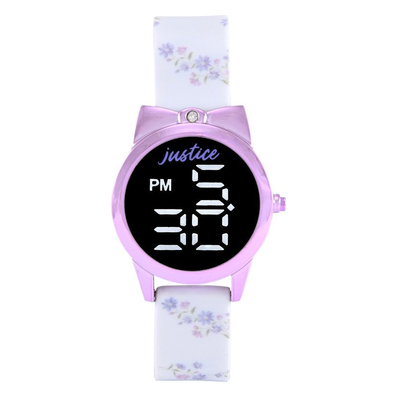 Girls White Floral Silicone Strap Digital Watch with Bow & Matching Bracelets