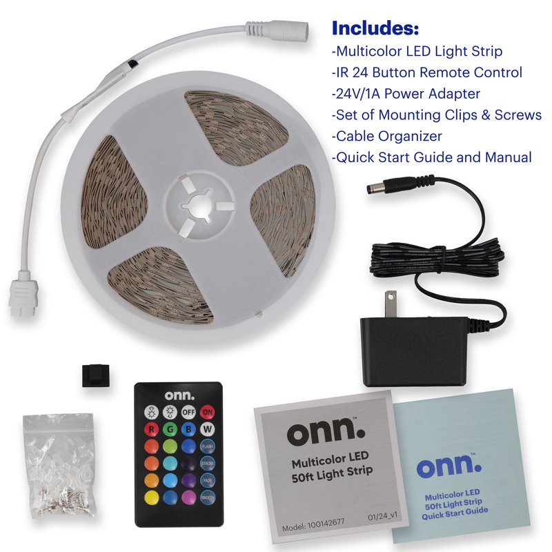 Multicolor LED Light Strip with Remote Control 50 Feet - RGB Color Changing, Cuttable & Sticky