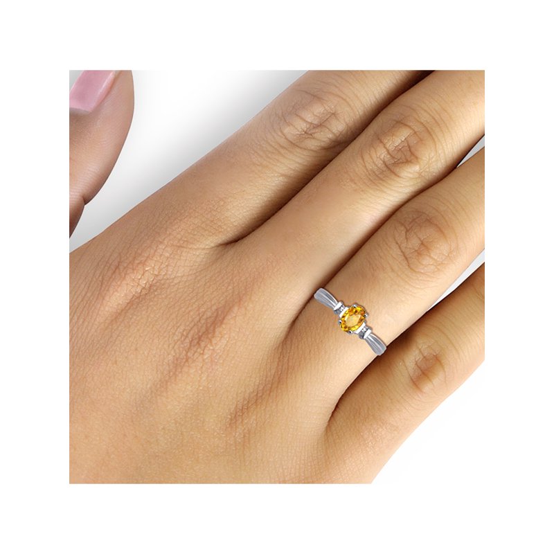 Sterling Silver Citrine Ring with White Diamond Accents - Birthstone Jewelry for Women