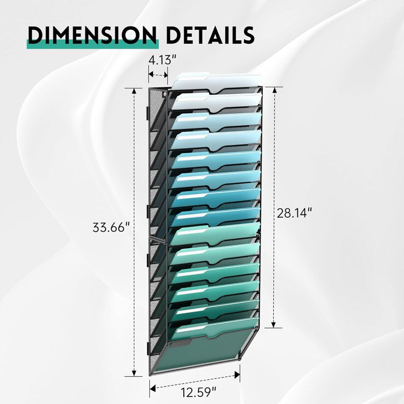 14-Tier Metal Wall Organizer for Files & Magazines, Office & Home Storage