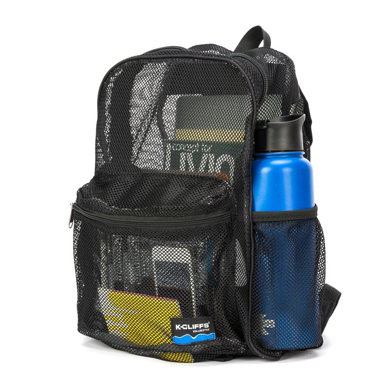 Unisex Mesh School Backpack with Large Zipper & Side Pockets - Black, Navy, White, Royal