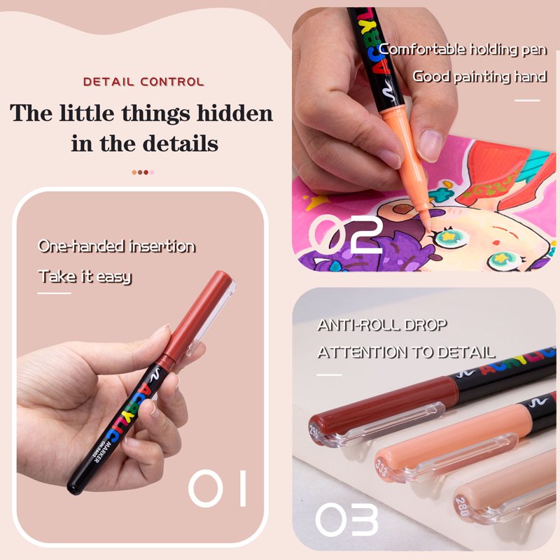 Acrylic Paint Pens Set of 12 - Skin Tone Markers for Artwork & Illustration
