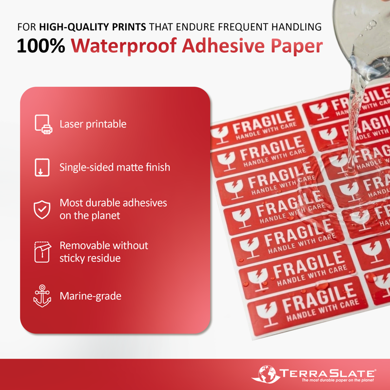 Waterproof Sticker Paper for Laser Printers - 25 Sheets, 8.5x11 Inches, 5 Mil Heavy Duty Labels