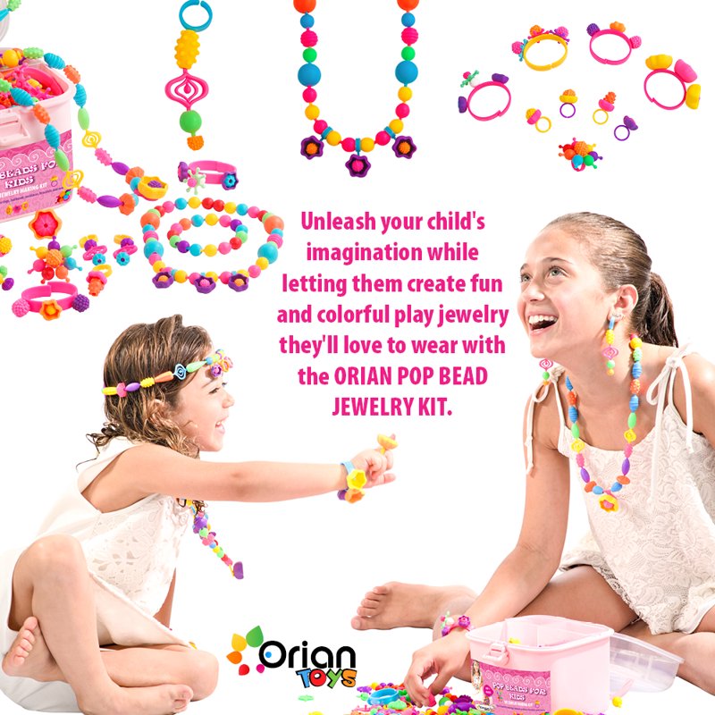 Kids Jewelry Making Kit with 550+ Beads and Storage Bag - Creative Craft Set for Girls
