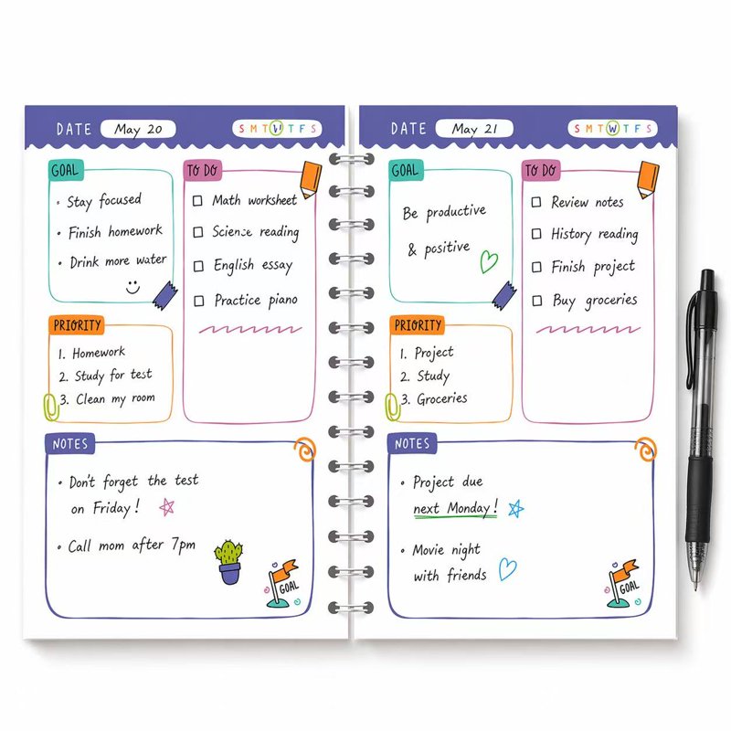 Aesthetic To Do Notebook with Stickers - Undated Daily Planner for Students