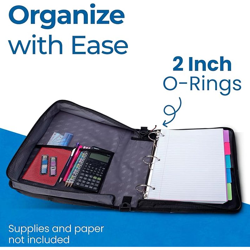 Universal Zipper Binder with 2-Inch Padded Laptop Pocket - Multiple Colors