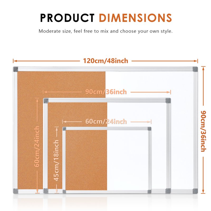 Combination Dry Erase Cork Board 24x18 Inches - Magnetic Whiteboard & Bulletin Board