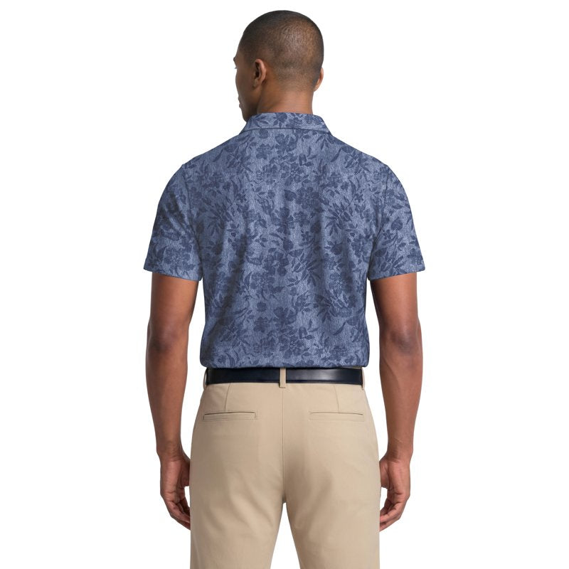 Men's Textured Floral Polo Shirt with Moisture-Wicking & Stretch