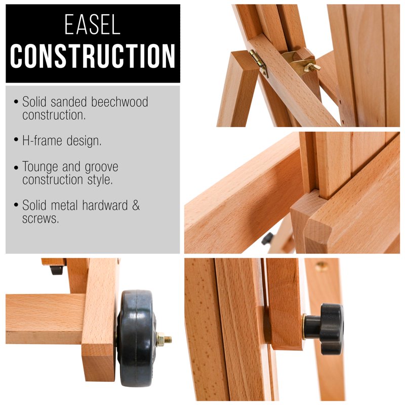 Large Wooden Studio Artist Easel - Adjustable H-Frame Floor Easel for Painting