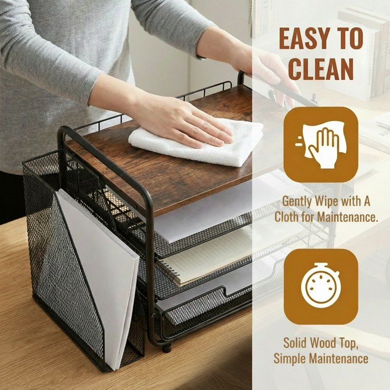 4-Tier Metal Desk Organizer with Drawers Pen Holder and File Rack