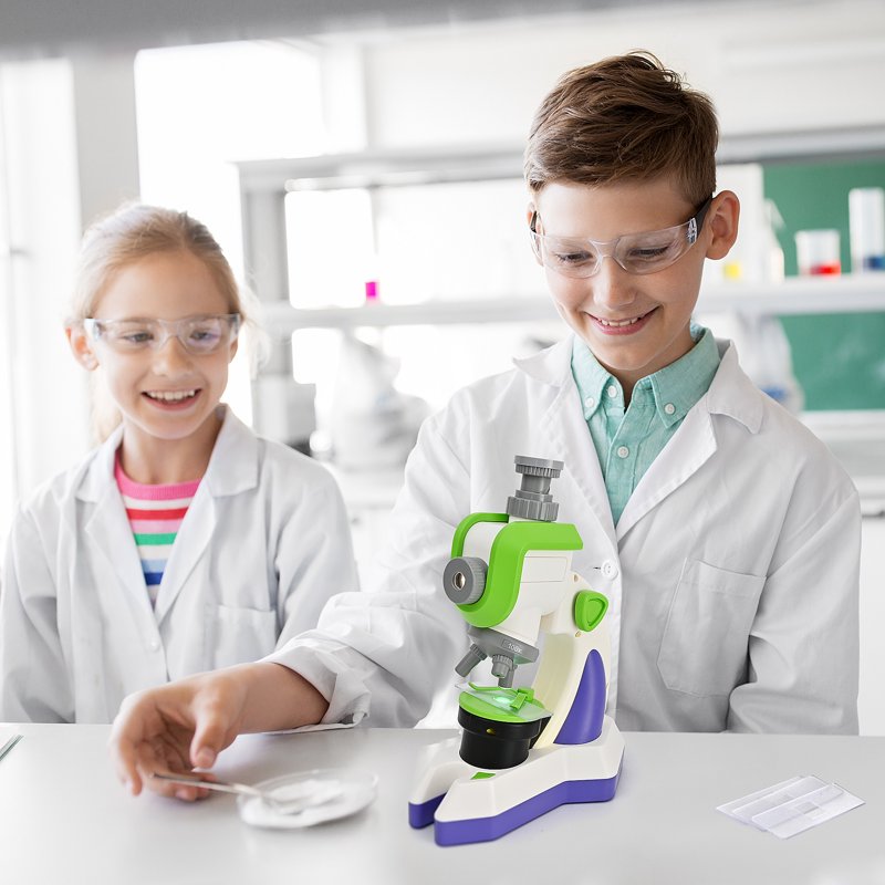 Kids Microscope with Projection Modes 100X-1200X STEM Science Kit for Children