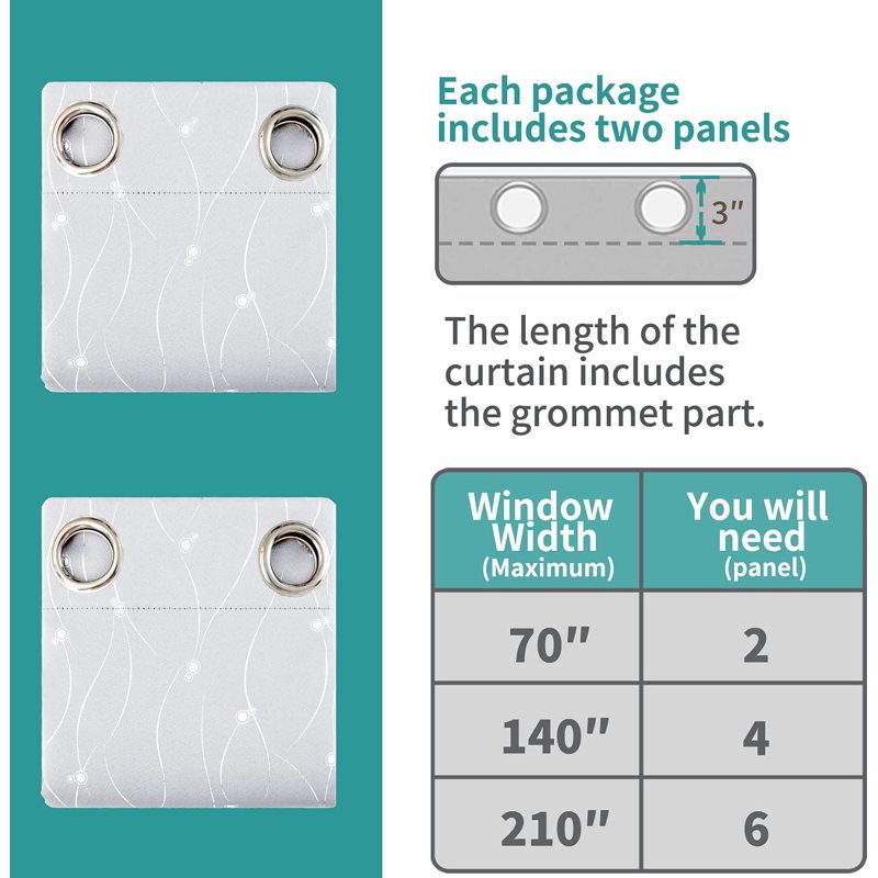 Thermal Insulated Room Darkening Curtains - Greyish White 72 Inch, 2 Panels Set