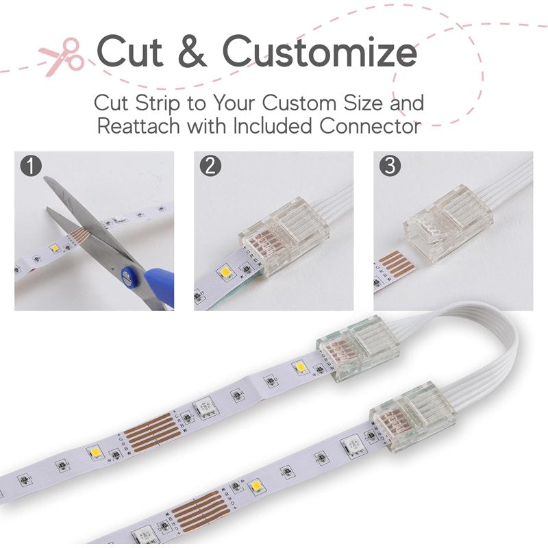Indoor RGB LED Strip Lights Kit 200ft with Remote Control, Cuttable, Multicolor