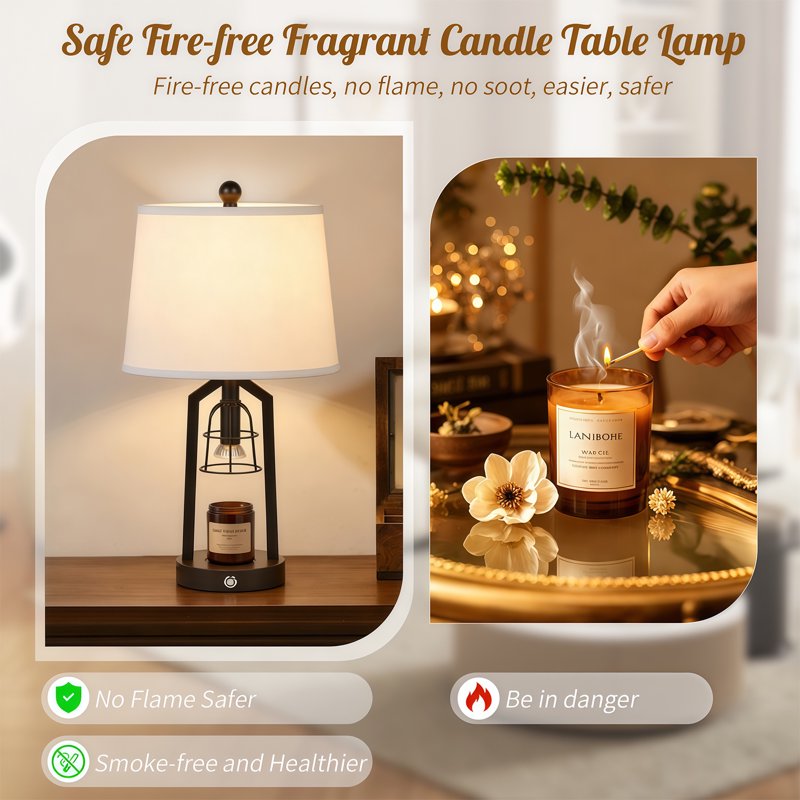 Farmhouse Candle Warmer Table Lamp with Touch Control & 3-Way Dimming - Black 23"