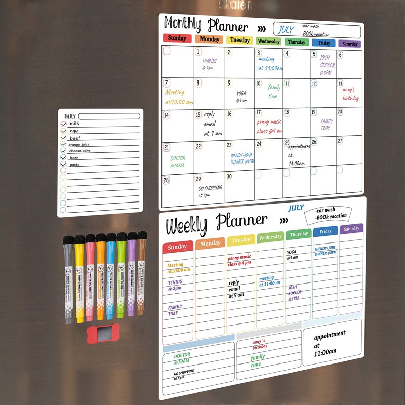 Magnetic Dry Erase Whiteboard Calendar for Fridge - Weekly Meal & Grocery Planner