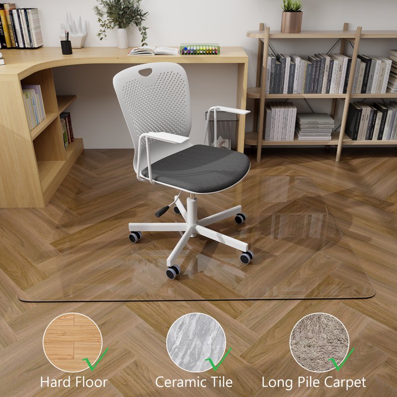 Heavy Duty Tempered Glass Chair Mat 46.1x55 Inches Clear Office Floor Protector