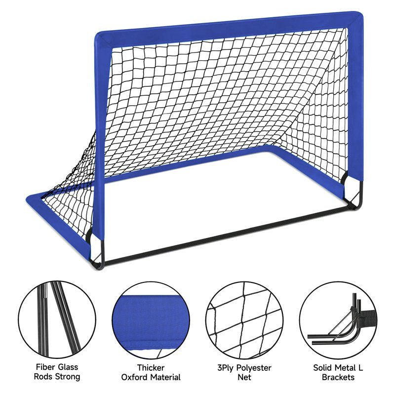 4x3ft Portable Folding Soccer Goals Set for Backyard Kids 2 Pack Blue