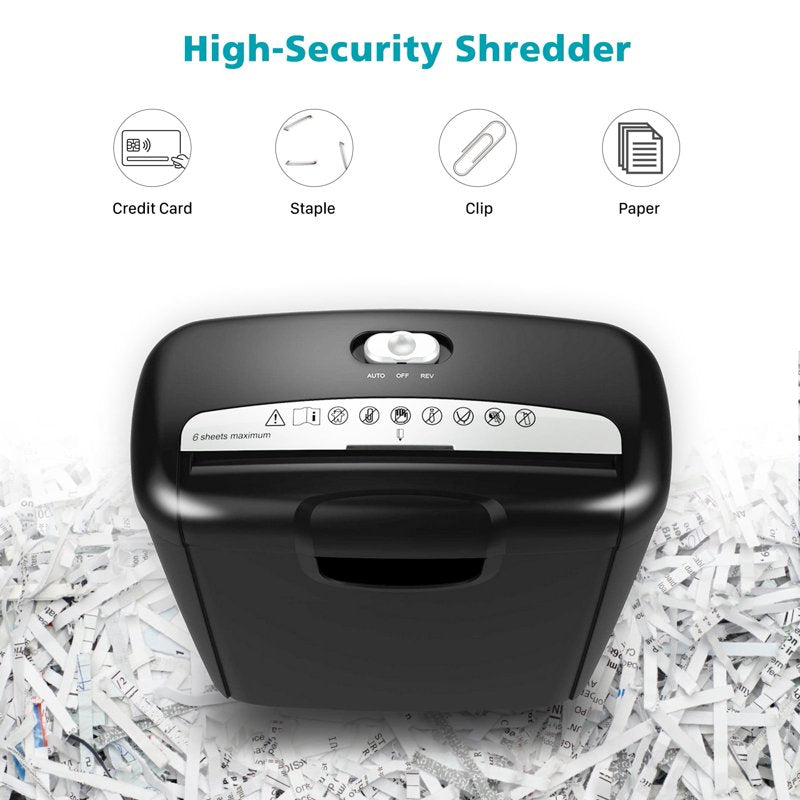 6-Sheet Paper Shredder with 3 Gallon Bin, Strip-Cut for Home Office Security
