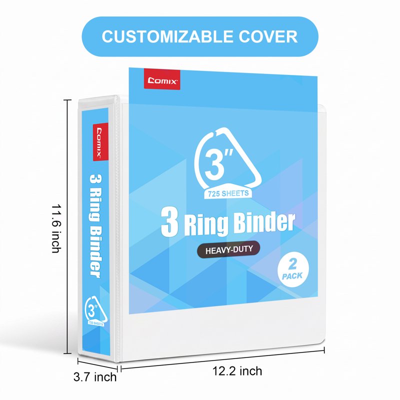 Heavy-Duty 3-Inch 3-Ring Binder with Clear Cover - 725 Sheet Capacity, 2-Pack