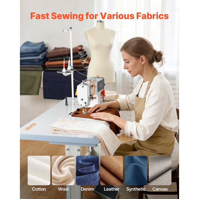 Industrial Sewing Machine 550W Lockstitch Set with LCD, Metal Frame, High Speed 5000 SPM