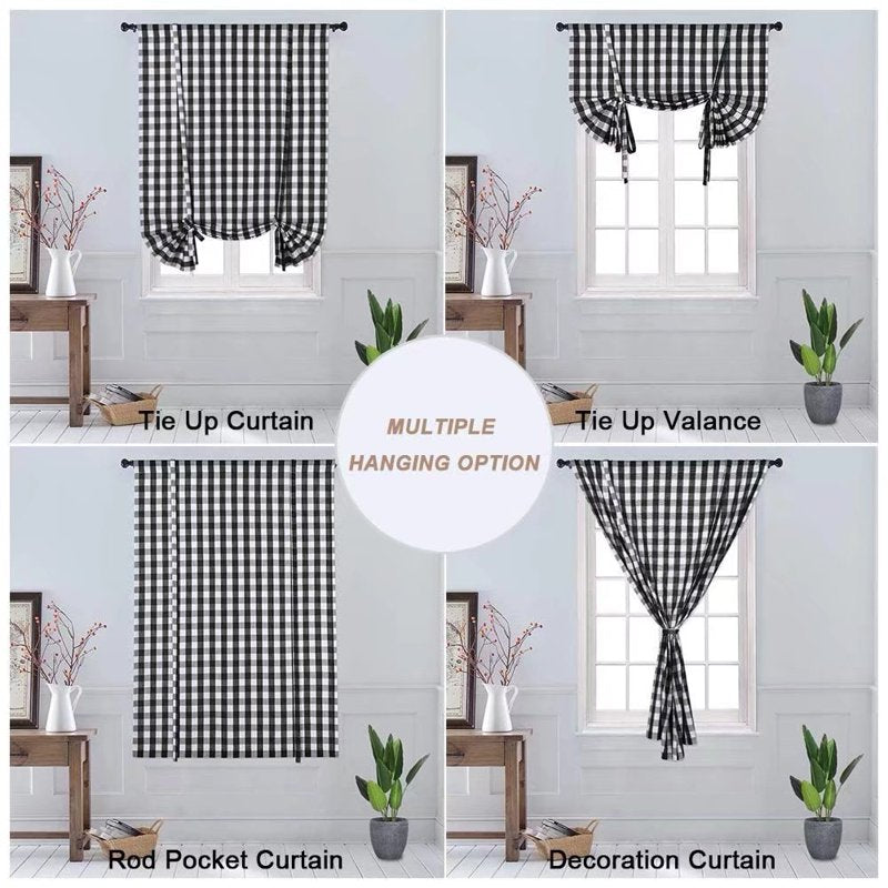 Farmhouse Tie Up Curtain - Buffalo Check Gingham Light Filtering Window Panel