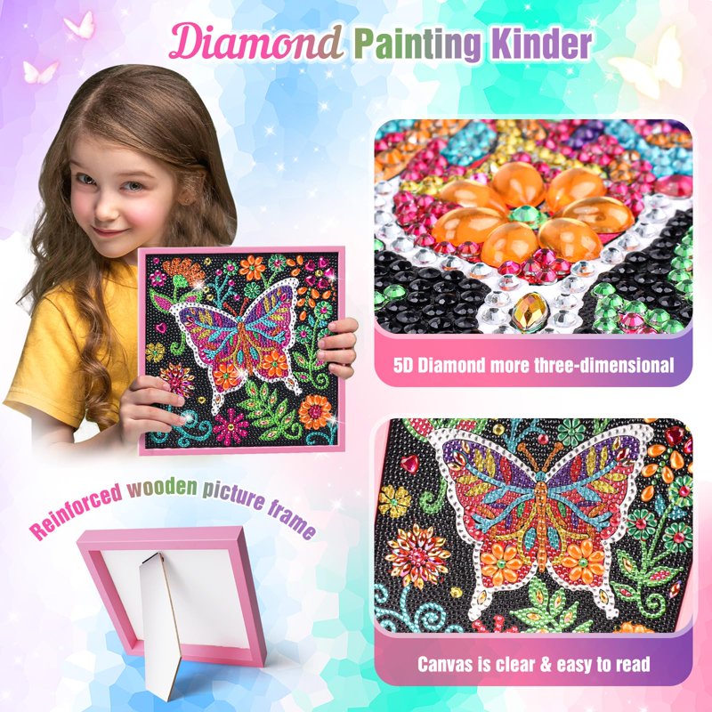 Kids DIY Diamond Art Craft Kit with Wooden Frame - Multiple Sizes & Designs