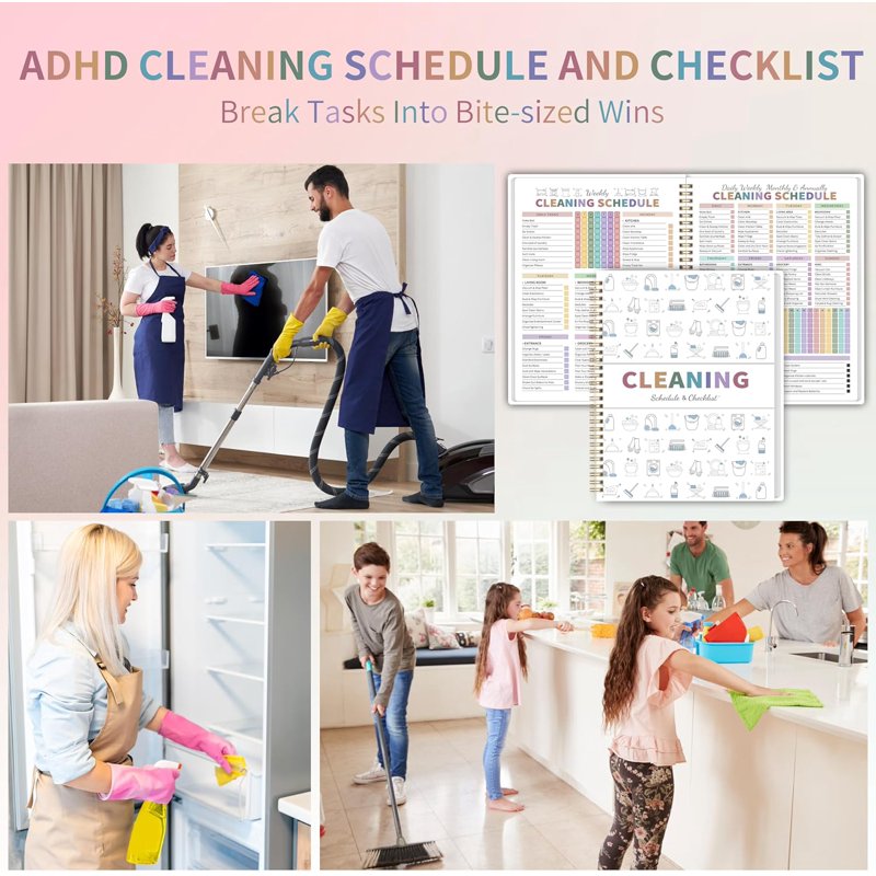 White ADHD Cleaning Planner for Adults — Daily, Weekly, Monthly Schedule & Checklist