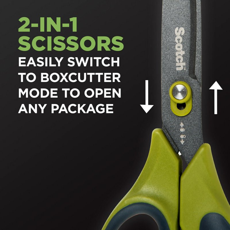 Scotch 2-in-1 Unboxing Scissors Box Cutter, 8 Inch, Non-Stick Coated Blades