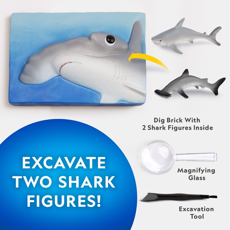 Kids Shark Dig Kit - Excavation Science Toy with 2 Shark Figurines