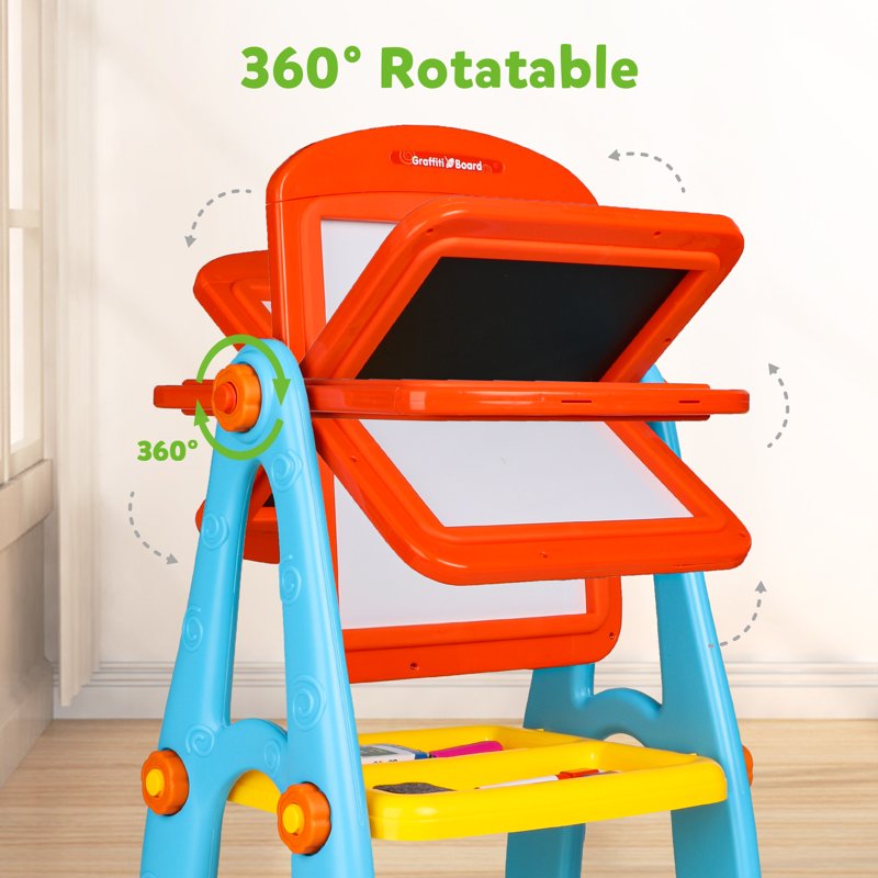 Double-Sided Kids Art Easel with Magnetic Whiteboard & Chalkboard – Educational Gift for Ages 2-6