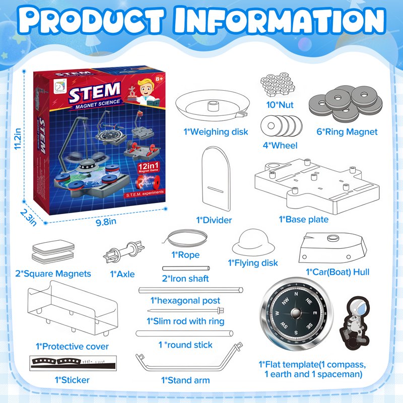 Magnetic Science Kit for Kids 12-in-1 STEM Educational Toys Gift for Boys & Girls