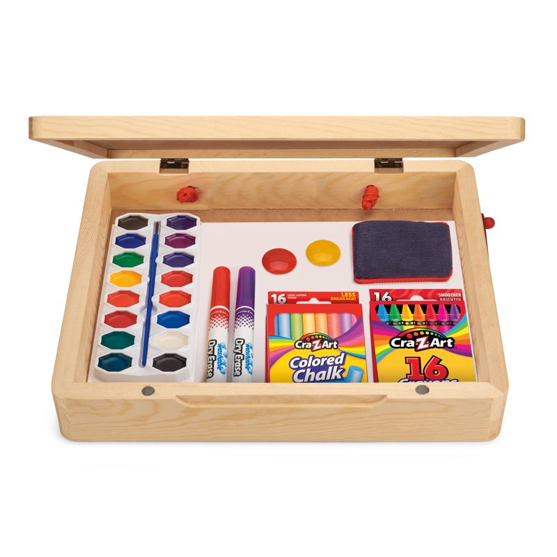 Portable Wooden Art Easel with Chalkboard & Dry Erase Board — 60+ Art Supplies, Kids Age 6+