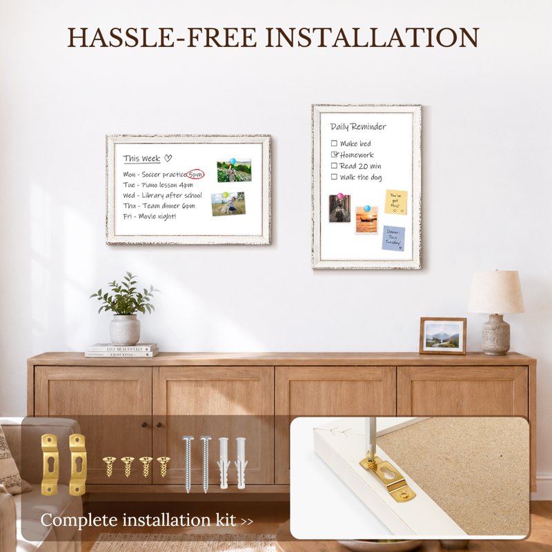 Magnetic Dry Erase Board with Retro White Wood Frame Wall Mount for Office & Home