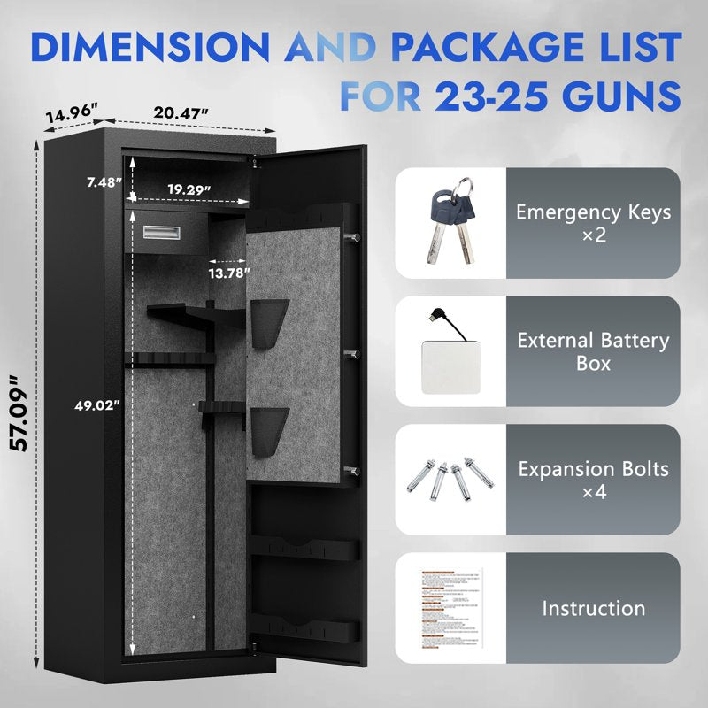 Large Biometric Gun Safe with Removable Shelf & Gun Rack - Secure Rifle & Pistol Storage