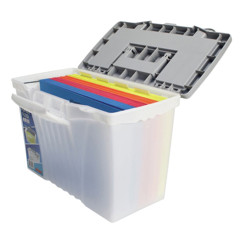 Portable File Box with Organizer Lid - 12x14.5x10.5 Inches, Plastic, Clear