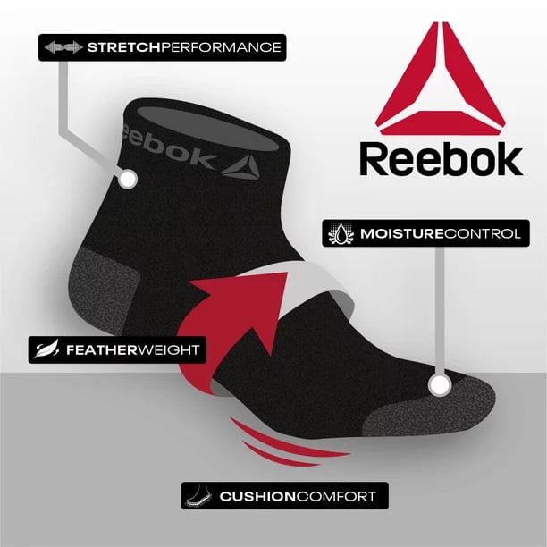 Reebok Pro Series Lightweight Ankle Socks - 6 Pack, Black & Red (6-12.5)