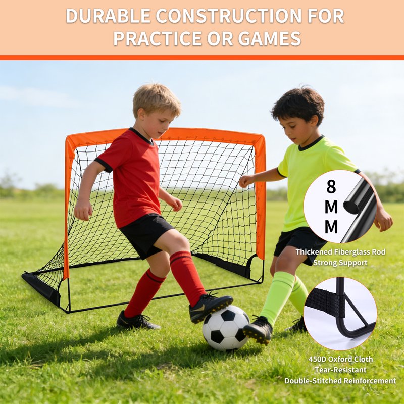2 Pack Portable 4x3 ft Soccer Goals for Backyard Training – Includes Frame, Net, Stakes & Storage Bag