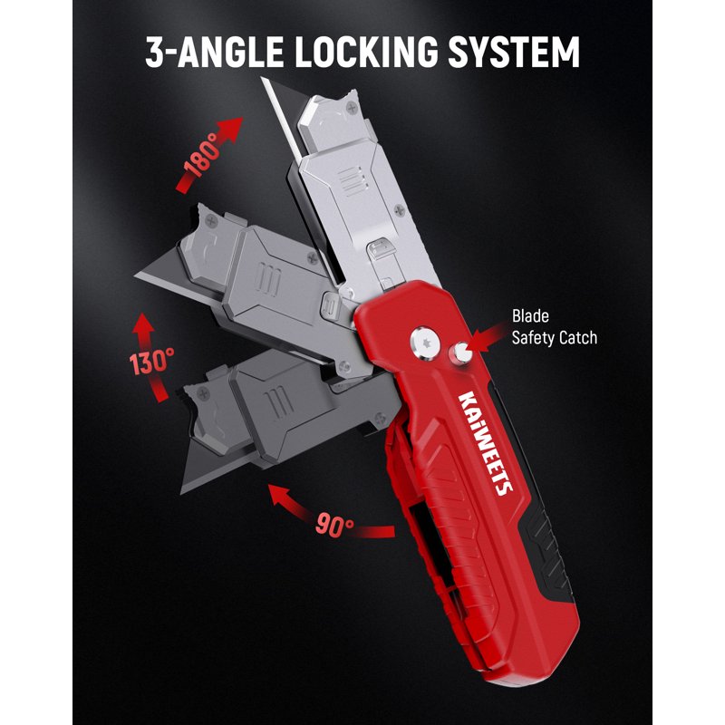 Retractable Utility Knife with Blade Storage and 12 SK2 Blades - DIY Home Renovation Tool, Red