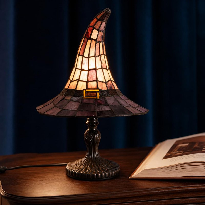 Variation: Black Witch Hat Lamp LED Night Light – Halloween Decor, Gothic Shelf Mantel Table