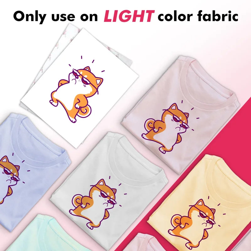Koala Light T-Shirt Transfer Paper - 50 Sheets Printable Heat Vinyl for Inkjet