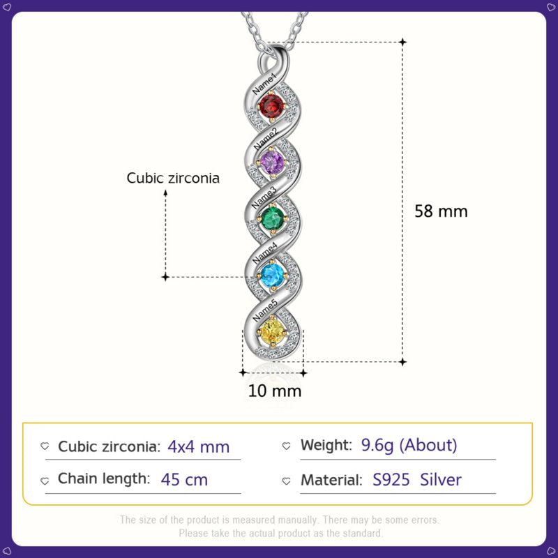 Personalized Family Birthstone Necklace for Women Sterling Silver Custom Names & Stones