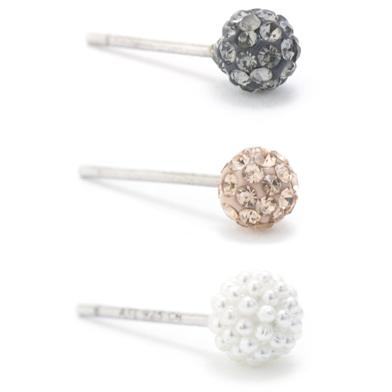 Sterling Silver 3-Piece Pave Crystal Stud Earrings Set for Women & Teens
