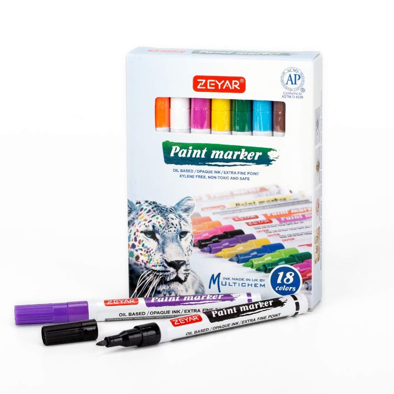 ZEYAR Extra Fine Point Paint Markers 18 Colors Waterproof Permanent Surface Markers